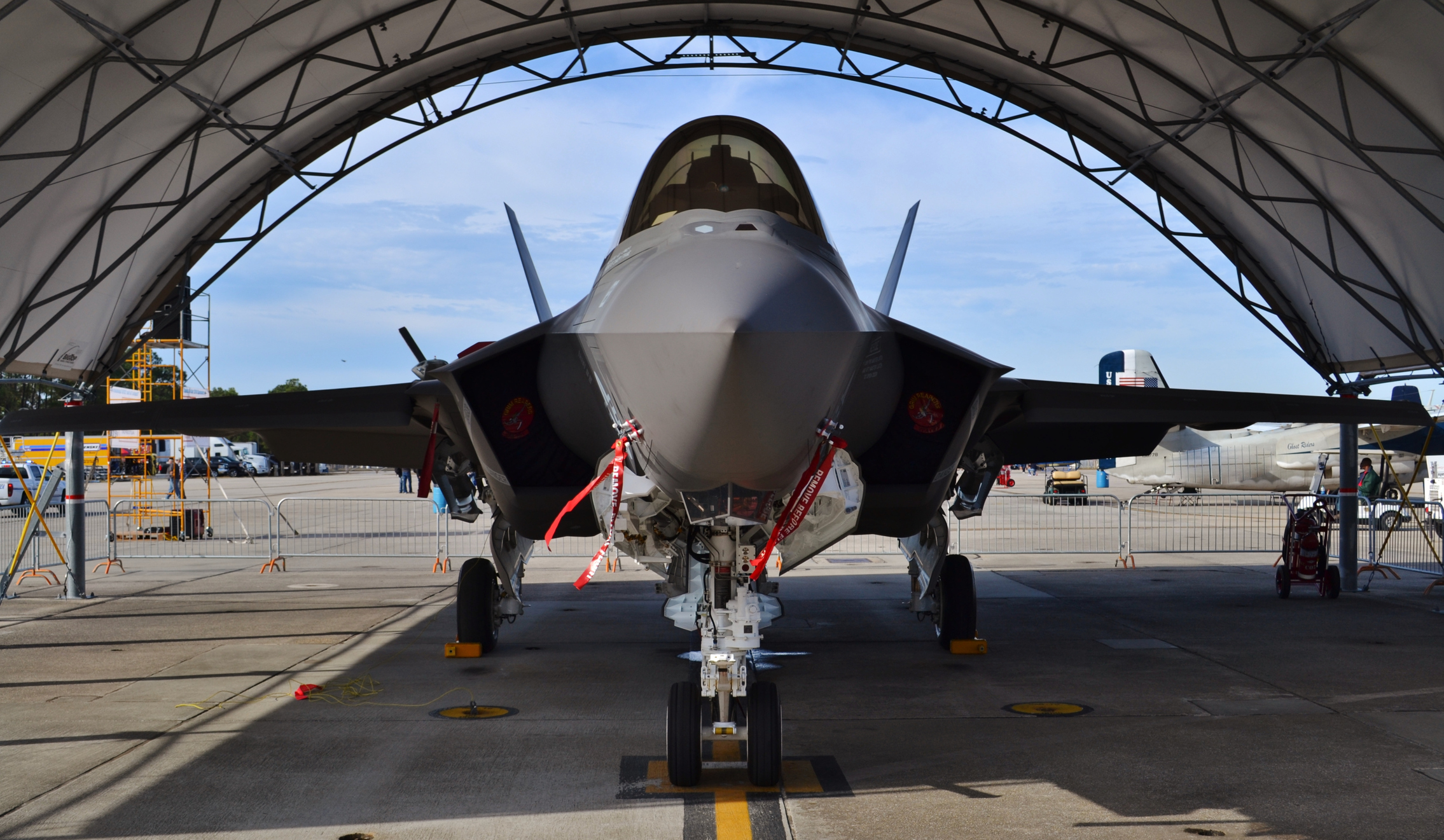 photo of an F-35 jet in its hangar