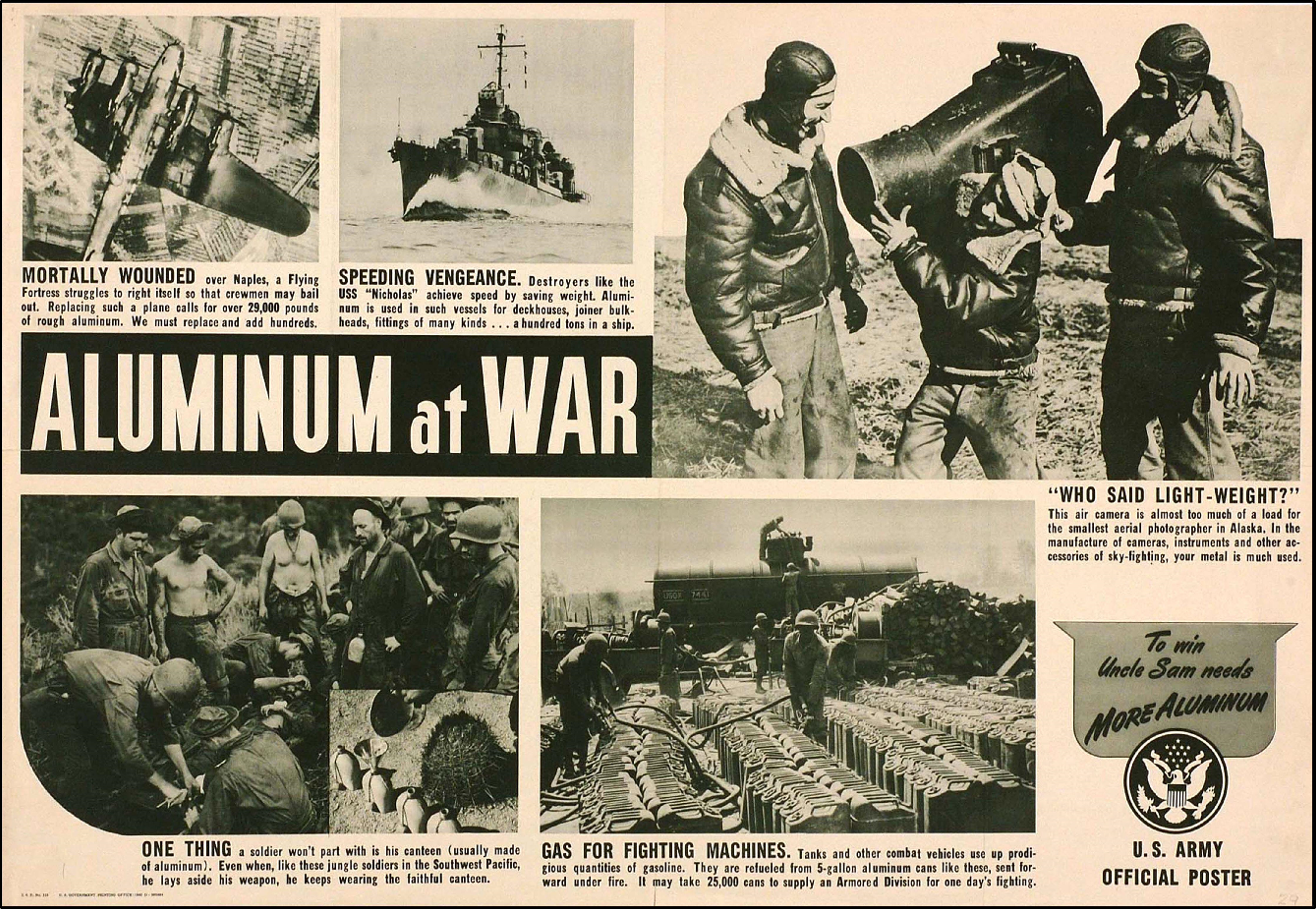 AnN old newspaper clipping talking about aluminum during the war effort of WWII