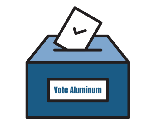 Ballot box graphic that says vote aluminum