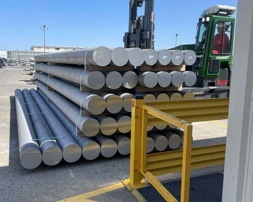 Aluminum extrusion billet (often used for building and construction) in Henderson, KY at Hydro in 