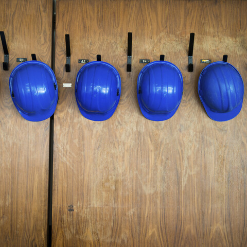 Blue hardhats stock image