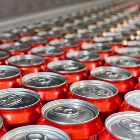 Aluminum canning line stock image