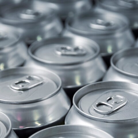 Rows of aluminum cans